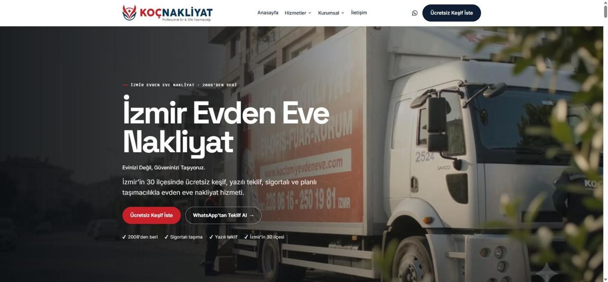 İzmir Koç Nakliyat web sitesi görseli